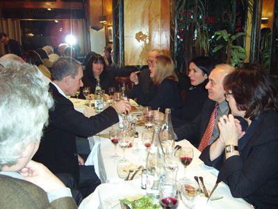 conference participants at dinner